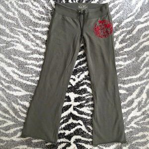 Lucky Brand Army Green Sweatpants with Red Embroidery